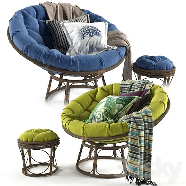 Papasan Chair with Cushion 3D Model