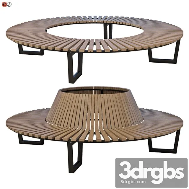 Park bench under a tree round set 02 3D Model Download