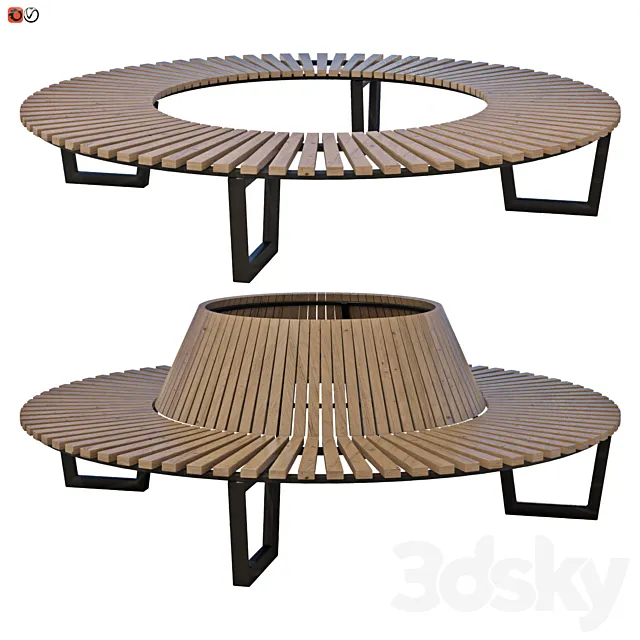 Park bench under a tree round set 02 3D Model Park bench under a tree round set 02 3D Model