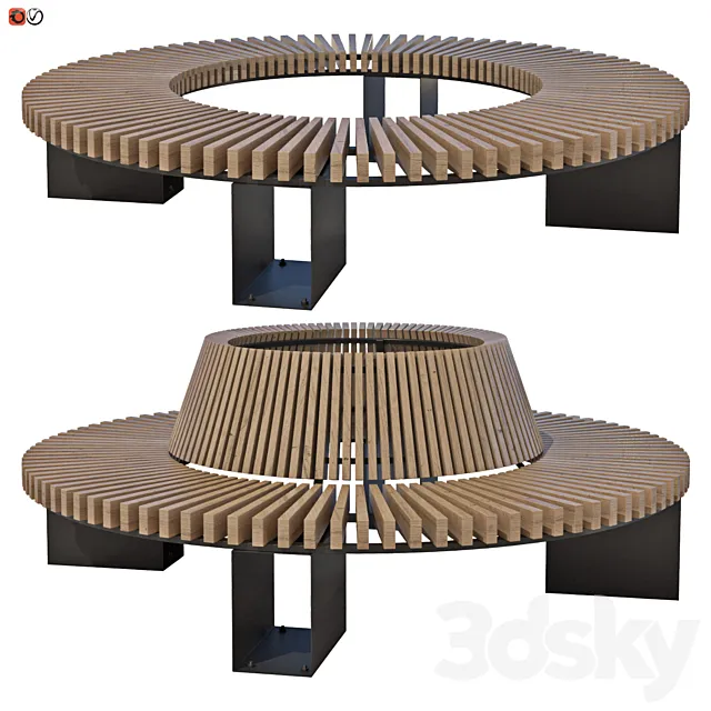 Park bench under a tree round set 04 3D Model Park bench under a tree round set 04 3D Model