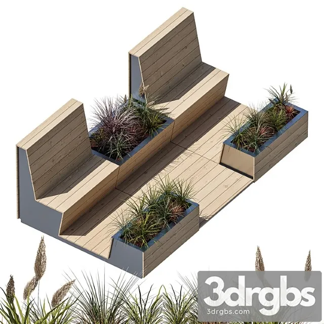 Parklet with two benches 3D Model Download
