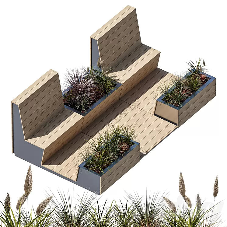 Parklet with two benches 3D Model Parklet with two benches 3D Model