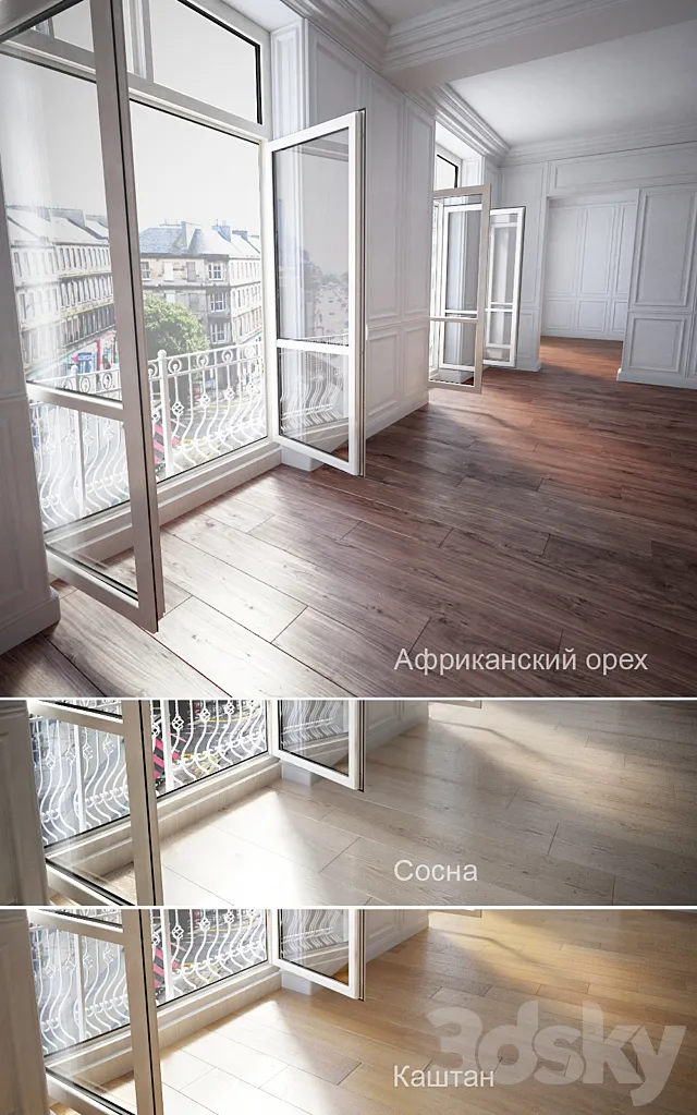 Parquet 3 species: African Walnut Chestnut Pine 3D Model Parquet 3 species: African Walnut Chestnut Pine 3D Model