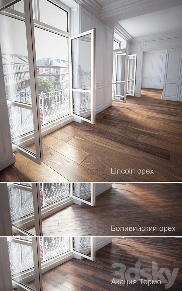 Parquet 3 species: Walnut. Acacia. Bolivian walnut 3DModel Parquet 3 species: Walnut. Acacia. Bolivian walnut 3DModel
