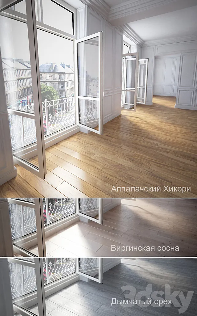 Parquet 3 types: Hickory Pine Smoky opex 3D Model Parquet 3 types: Hickory Pine Smoky opex 3D Model