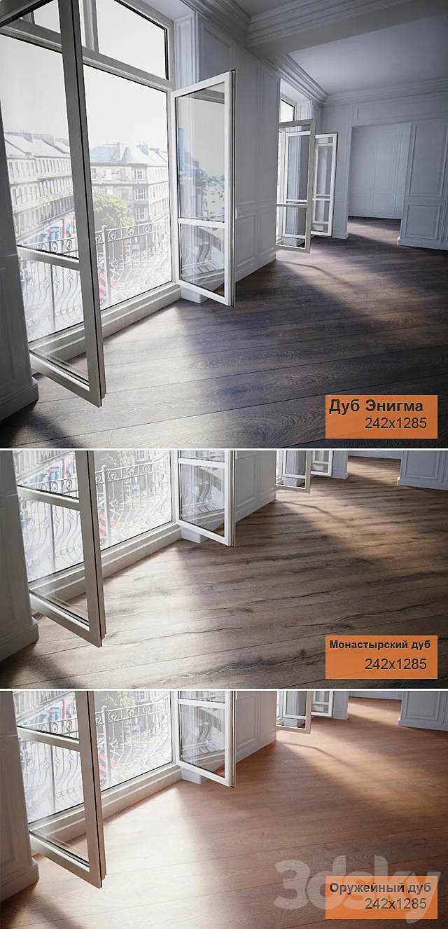 Parquet 3 types: Oak Enigma. monastic oak. oak Arms 3DModel Parquet 3 types: Oak Enigma. monastic oak. oak Arms 3DModel