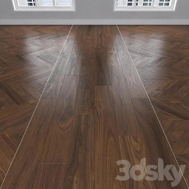 Parquet American walnut 3 kinds: herringbone linear chevron. 3D Model Parquet American walnut 3 kinds: herringbone linear chevron. 3D Model