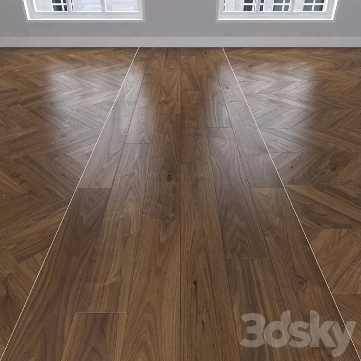 Parquet American walnut 3 kinds: herringbone linear chevron. 3D Model