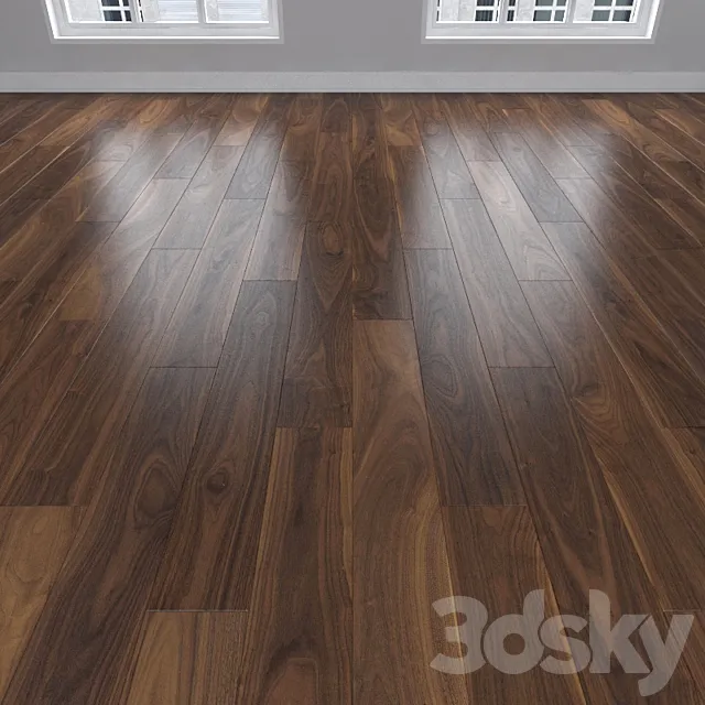 Parquet American walnut 3 types: herringbone linear chevron. 3D Model