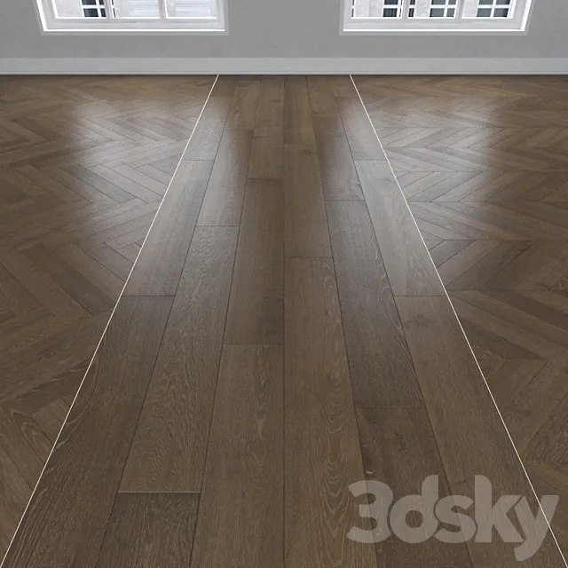 Parquet earthy oak 3 types: herringbone linear chevron. 3D Model