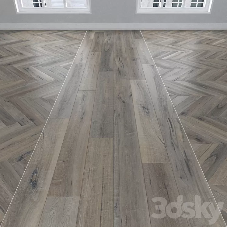 Parquet Maple 3 types: herringbone linear chevron. 3D Model
