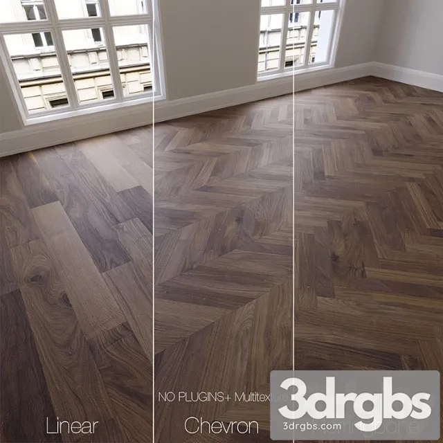 Parquet natural american walnut 3 kinds. linear chevron herringbone. 3D Model Download