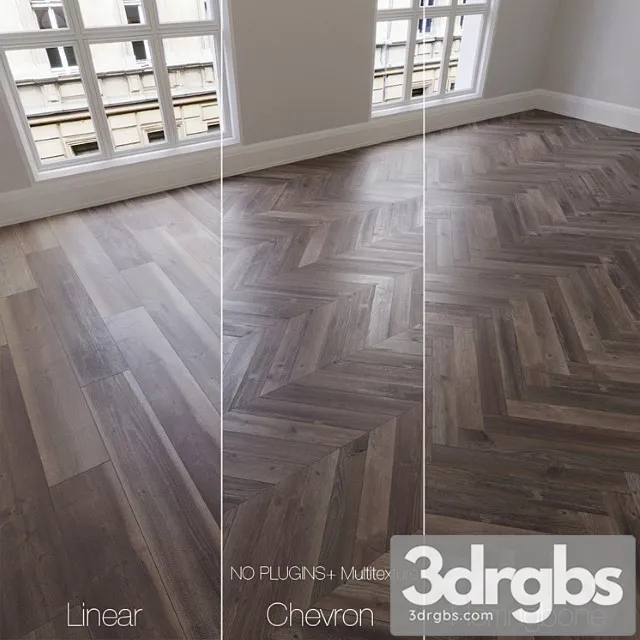 Parquet natural ancient oak 3 types. linear chevron herringbone. 3D Model Download