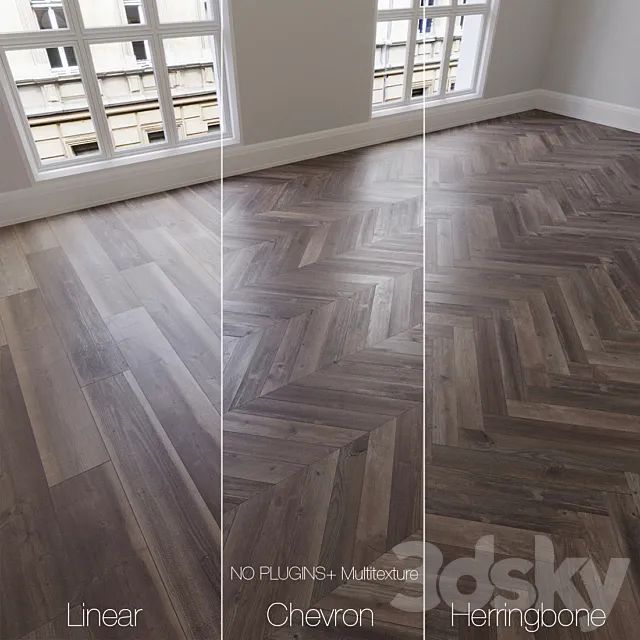 Parquet natural ancient oak 3 types. Linear chevron herringbone. 3D Model Parquet natural ancient oak 3 types. Linear chevron herringbone. 3D Model