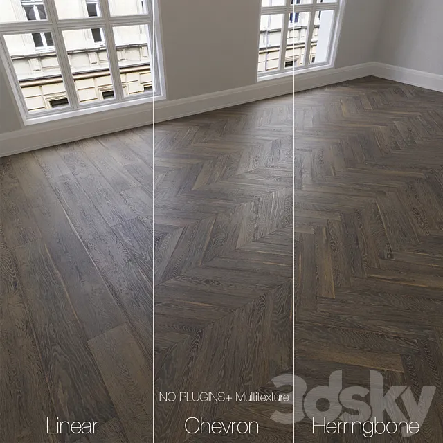 Parquet natural Brown oak 3 types. Linear chevron herringbone. 3D Model Parquet natural Brown oak 3 types. Linear chevron herringbone. 3D Model