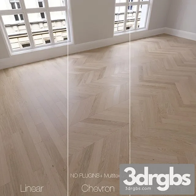Parquet natural oak sapphire 3 types. linear chevron herringbone. 3D Model Download