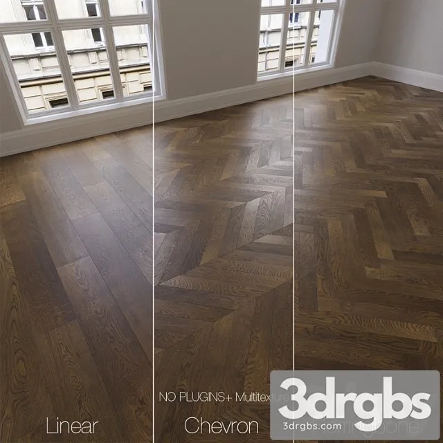 Parquet natural oak smoked 3 kinds. linear chevron herringbone. 3D Model Download