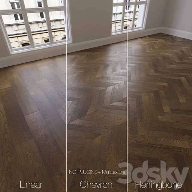 Parquet natural oak smoked 3 kinds. Linear chevron herringbone. 3D Model Parquet natural oak smoked 3 kinds. Linear chevron herringbone. 3D Model