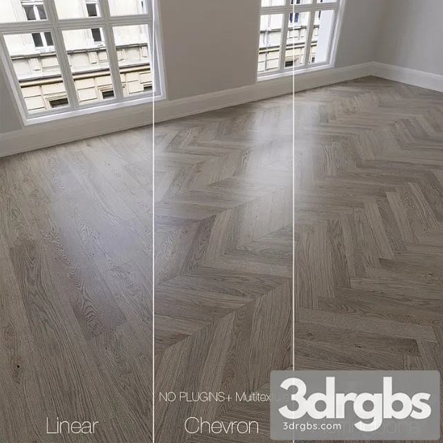 Parquet natural oak twilight 3 types. linear chevron herringbone. 3D Model Download