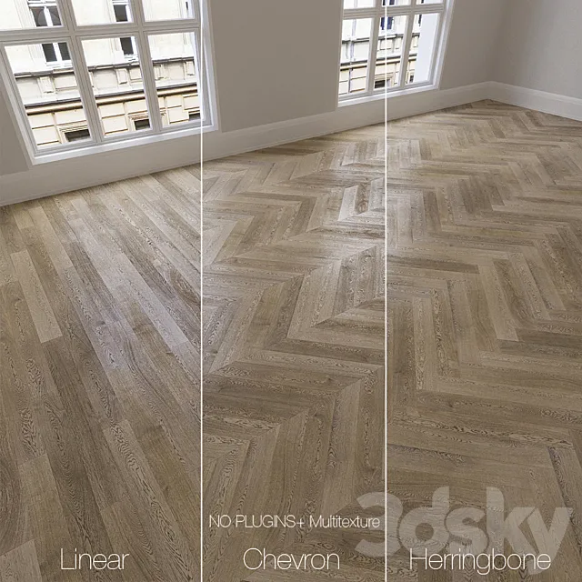 Parquet natural oak Vintage 3 types. Linear chevron herringbone. 3D Model Parquet natural oak Vintage 3 types. Linear chevron herringbone. 3D Model