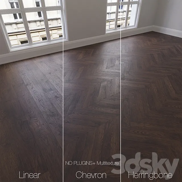 Parquet natural Oak Whiskey 3 types. Linear chevron herringbone. 3D Model