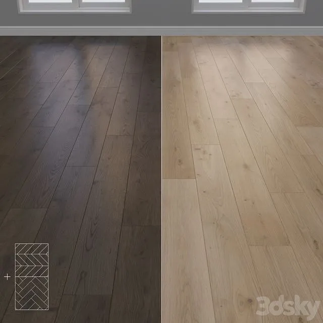 Parquet Oak 2 types layout Christmas tree chevron and linear setduo23 3D Model