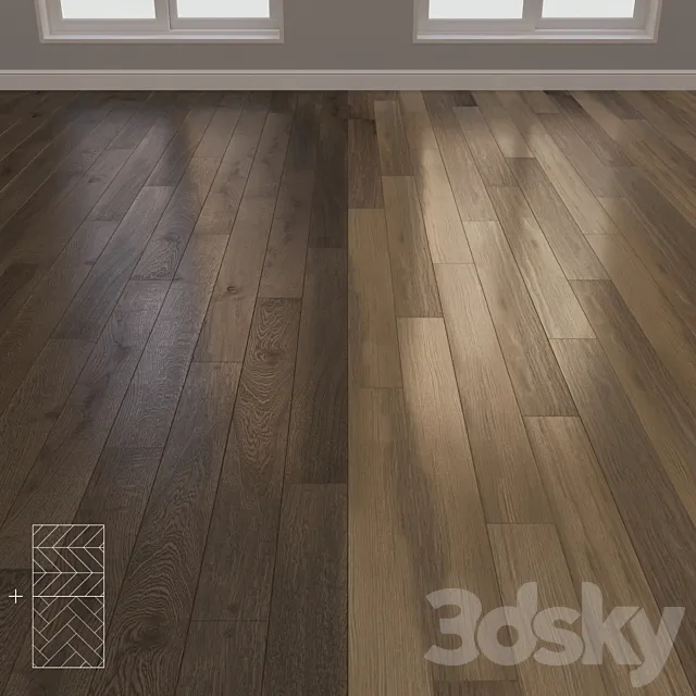 Parquet Oak 2 types layout herringbone chevron and linear setduo2 3D Model