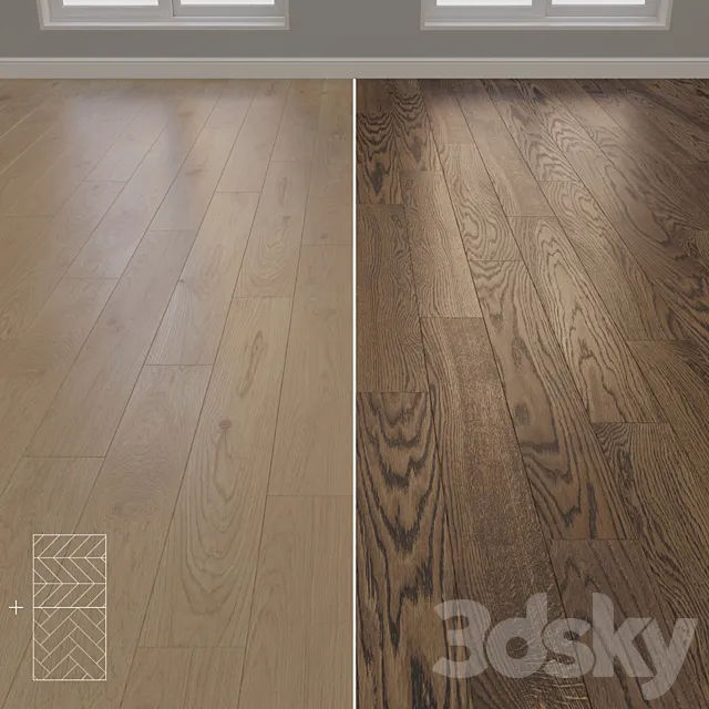 Parquet Oak 2 types layout herringbone chevron and linear setduo20 3D Model
