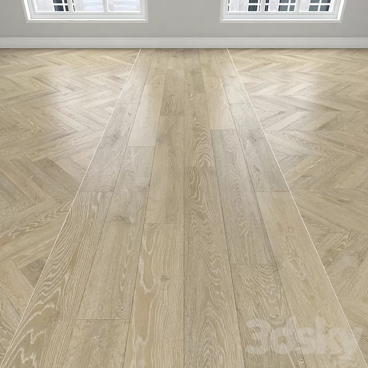 Parquet Oak 3 types: herringbone linear chevron. 3D Model