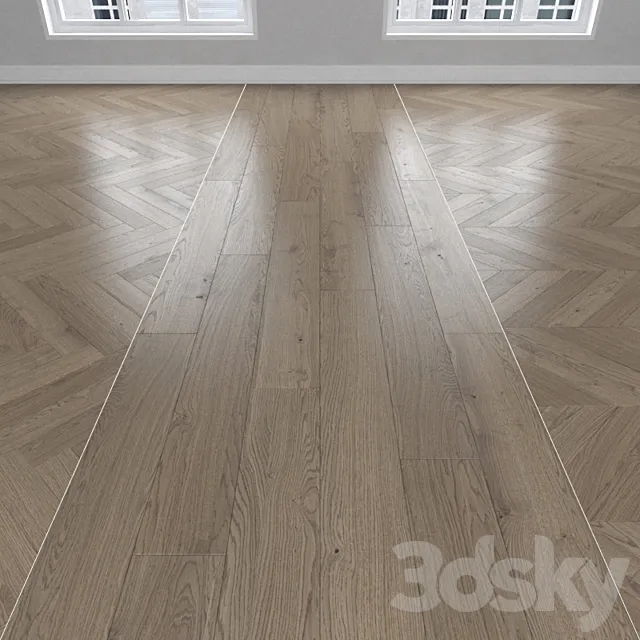 Parquet Oak 3 types: herringbone linear chevron. 3D Model