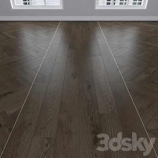 Parquet Oak 3 types: herringbone linear chevron. 3D Model