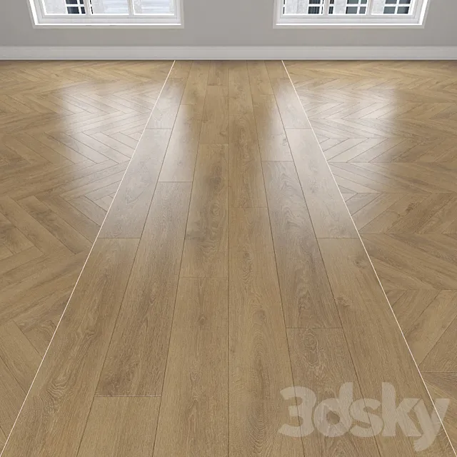 Parquet Oak 3 types: herringbone linear chevron. 3D Model