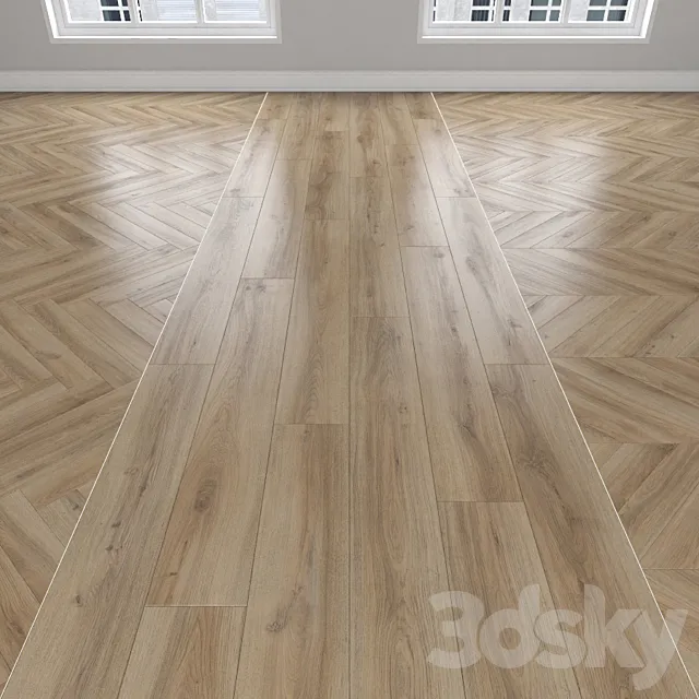 Parquet Oak 3 types: herringbone linear chevron 3D Model