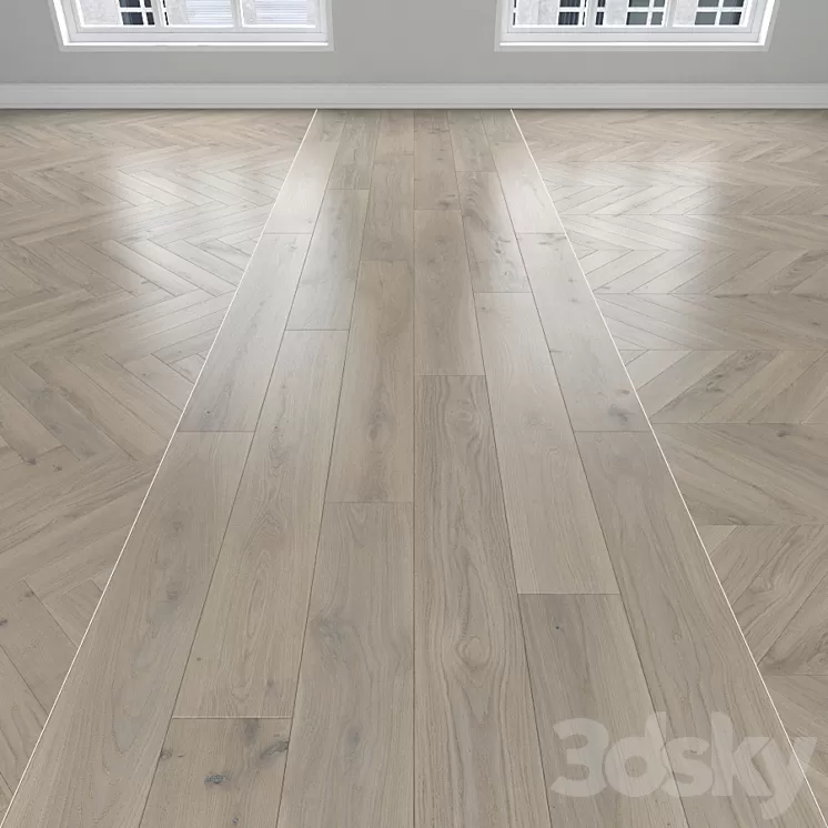 Parquet Oak 3 types: herringbone linear chevron. 3D Model