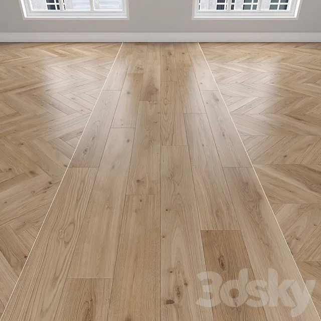Parquet Oak 3 types: herringbone linear chevron. 3D Model