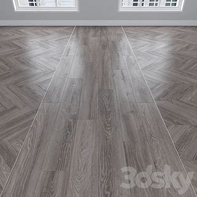 Parquet Oak 3 types: herringbone linear chevron. 3D Model