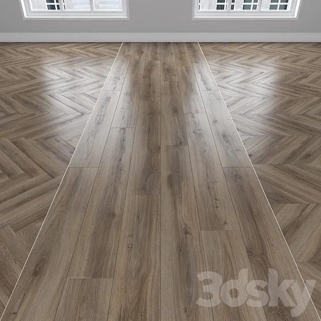Parquet Oak 3 types: herringbone linear chevron. 3D Model