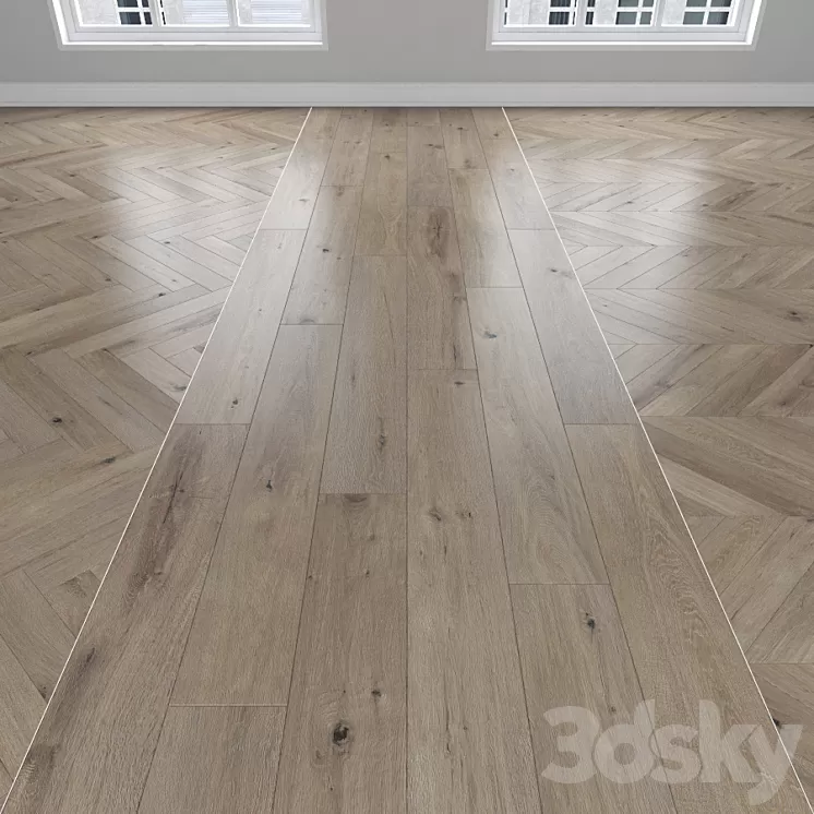Parquet Oak 3 types: herringbone linear chevron. 3D Model