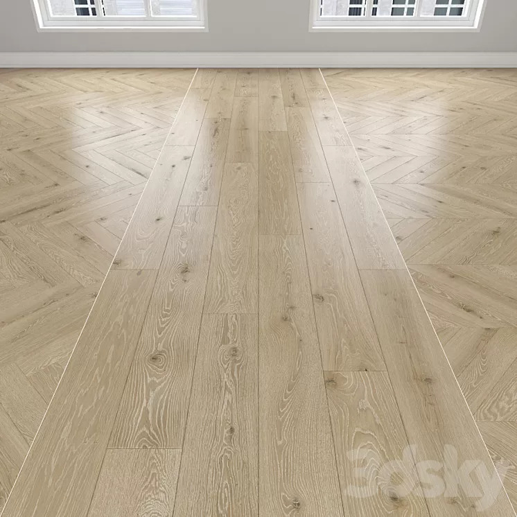 Parquet Oak 3 types: herringbone linear chevron. 3D Model