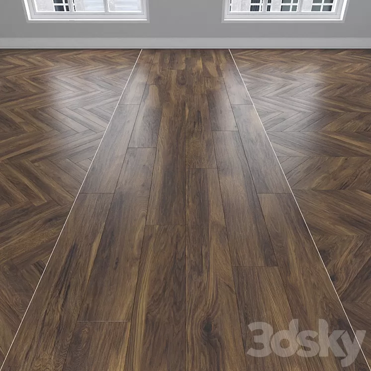 Parquet Oak 3 types: herringbone linear chevron. 3D Model