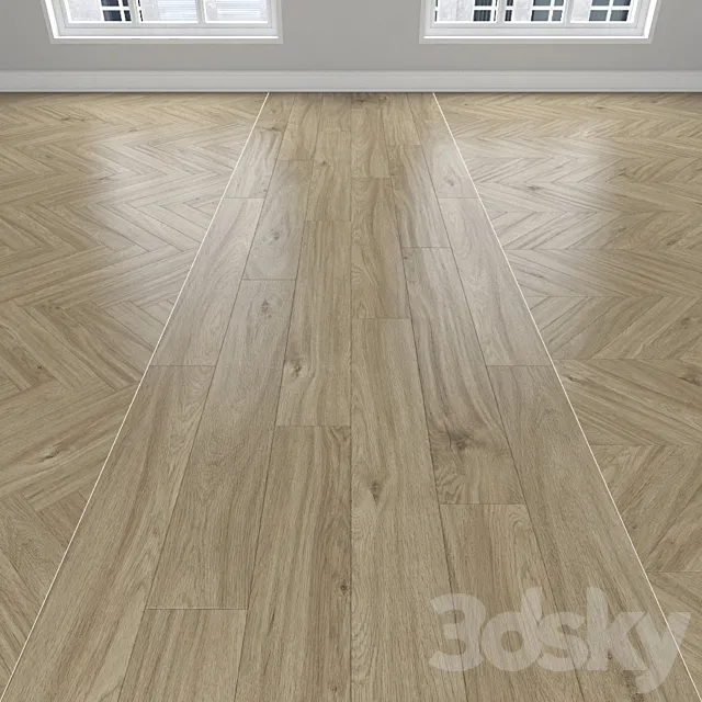 Parquet Oak 3 types: herringbone linear chevron. 3D Model