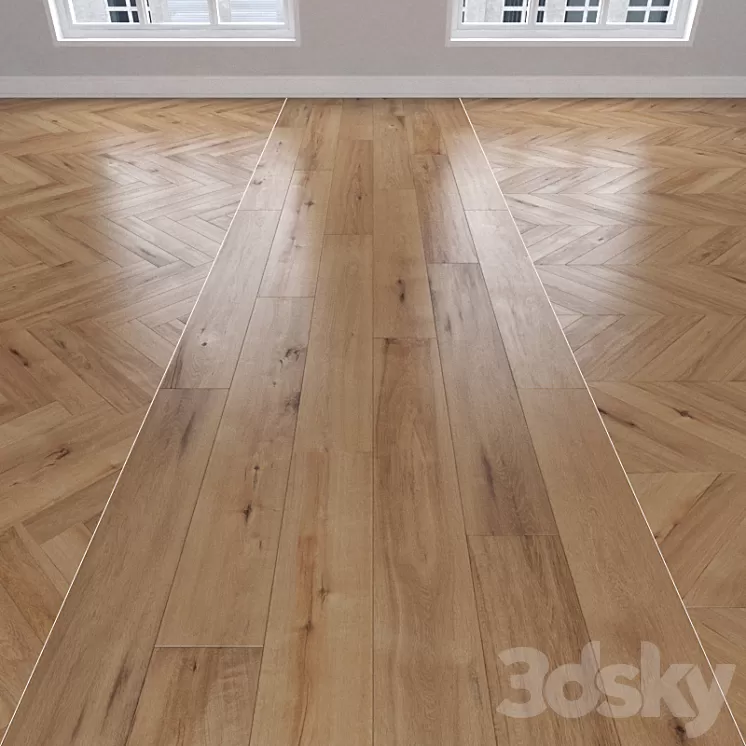 Parquet Oak 3 types: herringbone linear chevron. 3D Model