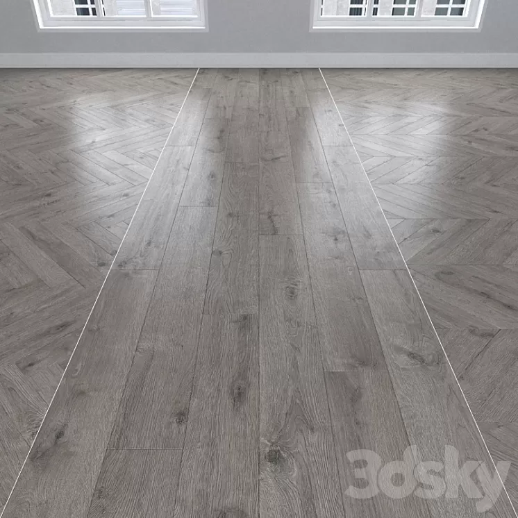 Parquet Oak gray 3 types: herringbone linear chevron. 3D Model