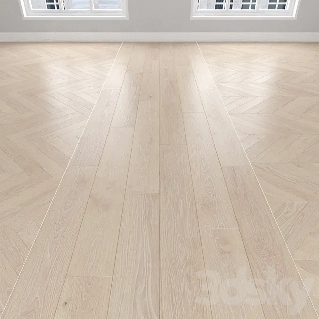 Parquet Oak light 3 types: herringbone linear chevron. 3D Model