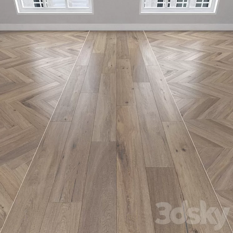 Parquet Oak smoked 3 kinds: herringbone linear chevron. 3D Model