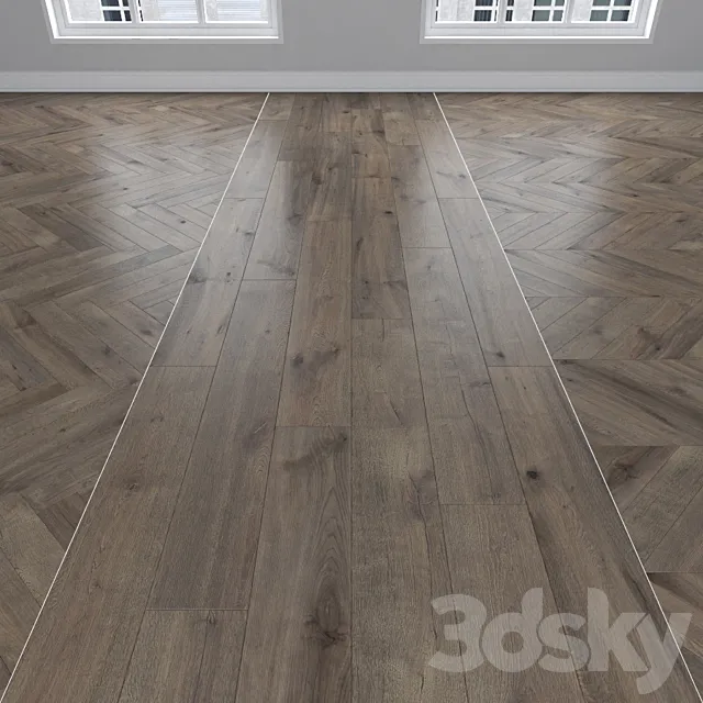 Parquet Oak smoky 3 types: herringbone linear chevron. 3D Model