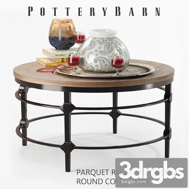 Parquet Reclaimed Wood Round Coffee Table With Decor 1 3D Model Download Parquet Reclaimed Wood Round Coffee Table With Decor 1 3D Model Download