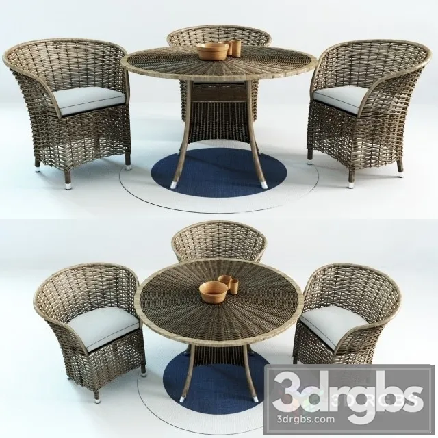 Patio Wicker Table and Chair 3D Model Download