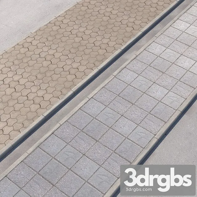 Paving 2 Sidewalk Options with Road Set 10 3D Model Download