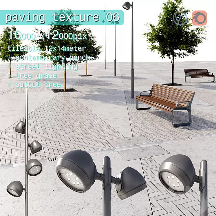 Paving concrete plates mix HR / street furniture 06 3D Model Paving concrete plates mix HR / street furniture 06 3D Model